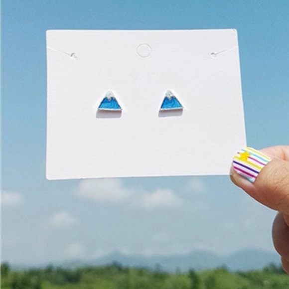 Snowcapped Mountain Peak Blue Swirl Shimmer Enamel 925 Sterling Silver Tiny Stud - Picture 4 of 4